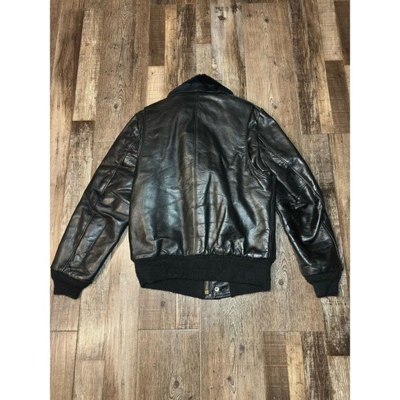 Vintage Excelled Fur Lined Leather Bomber Jacket Black Size 38 - Picture 5 of 5